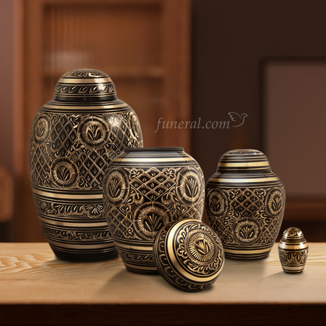 Radiance Round Top Black Scrolled Brass Keepsake Set