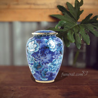 Elite Adult Blossom Blue Cloisonné Urn - Living Room Display 