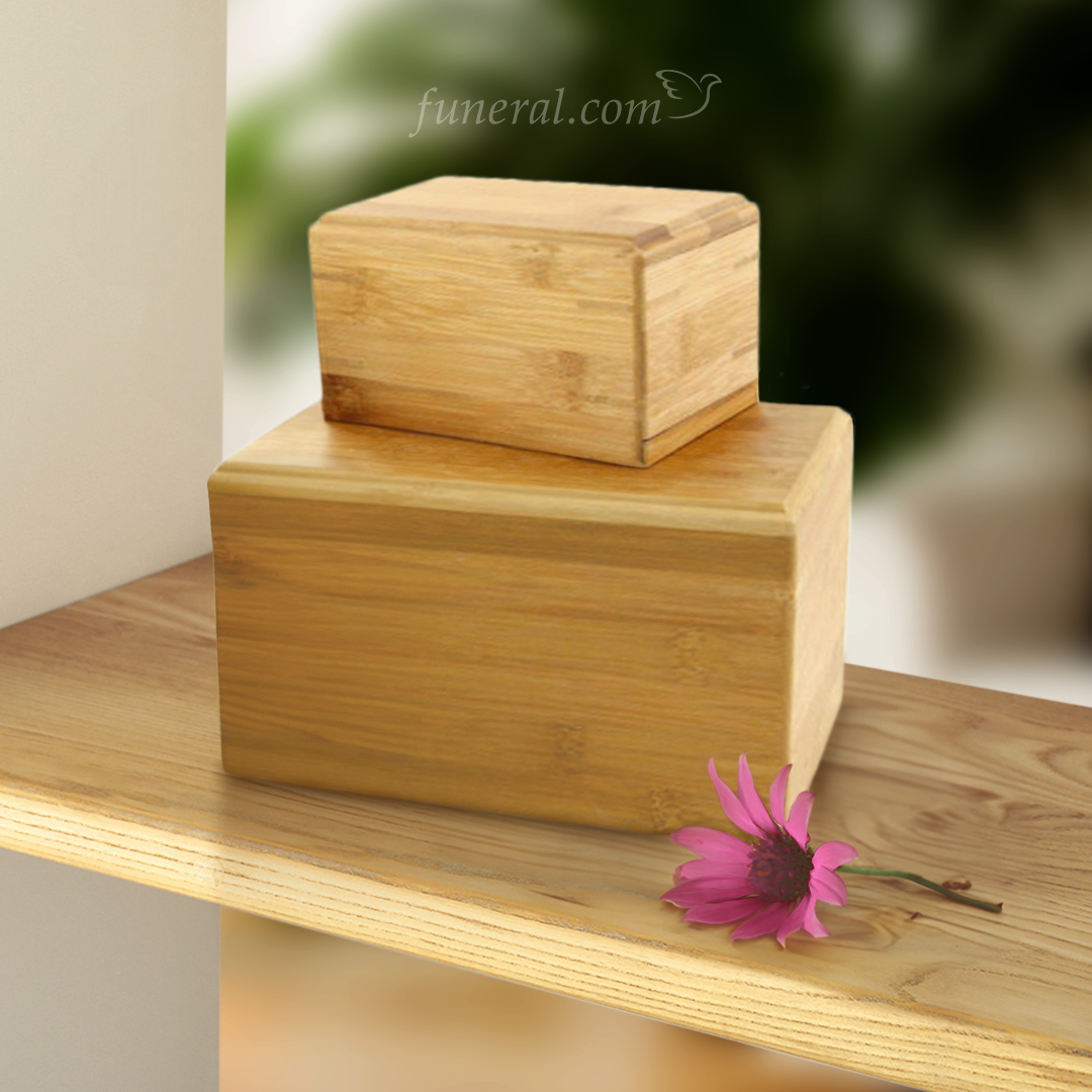 Modest Adult Natural Bamboo Stain MDF Urn Set