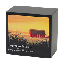 Serene Farmland Sunset Black Marble Adult Cremation Urn