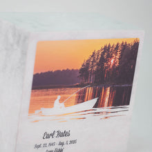 Tranquil Sunset Fishing White Marble Adult Cremation Urn - Artistic