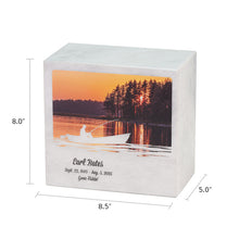 Tranquil Sunset Fishing White Marble Adult Cremation Urn - Dimensions