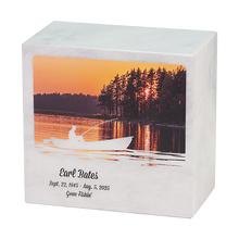 Tranquil Sunset Fishing White Marble Adult Cremation Urn