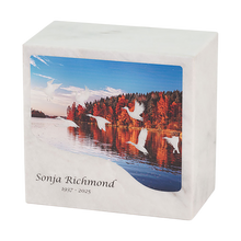 Soaring Geese White Marble Adult Cremation Urn