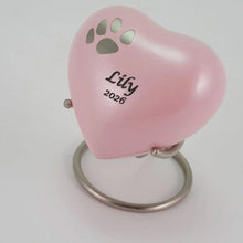 Pearl Pink Heart Keepsake Pet Urn with Classic Paw Print - Artistic