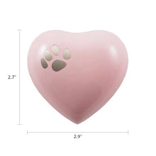 Pearl Pink Heart Keepsake Pet Urn with Classic Paw Print - Dimensions