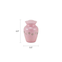 Classic Pearl Pink Paw Print Band Small Pet Cremation Urn - Dimensions