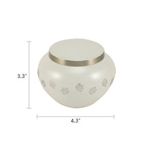 Round Glossy Pearl White Brass Paw Print Band Small Pet Cremation Urn - Dimensions