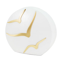 Urna de cremación para adultos de cerámica blanca brillante con textura de pájaro dorado