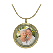 Bronze Round Hinged Photo Glass, 14K Gold-Plated Cremation Necklace