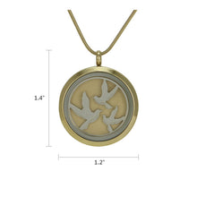Bronze Round Hinged Birds, 14K Gold-Plated Cremation Necklace - Dimensions