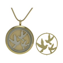 Bronze Round Hinged Birds, 14K Gold-Plated Cremation Necklace