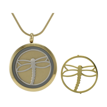 Bronze Round Hinged Dragonfly, 14K Gold-Plated Cremation Necklace