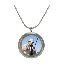 Pewter Round Hinged Photo Glass, Stainless Steel Cremation Necklace