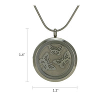 Pewter Round Hinged Butterflies, Stainless Steel Cremation Necklace - Dimensions
