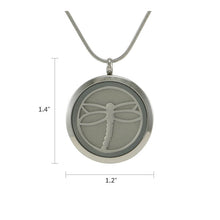 Pewter Round Hinged Dragonfly, Stainless Steel Cremation Necklace - Dimensions