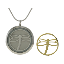 Pewter Round Hinged Dragonfly, Stainless Steel Cremation Necklace