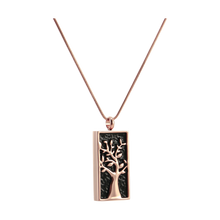 Rose Gold & Onyx Embossed Tree, 19" Chain Cremation Necklace