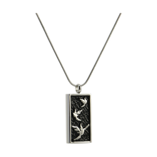 Pewter & Onyx Embossed Dove, Stainless Steel Cremation Necklace