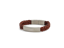 Braided Brown Leather & Pewter Cremation Bracelet - Personalized