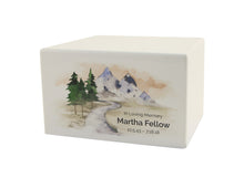 White Gloss MDF Mountain Stream Adult Cremation Urn - Personalized