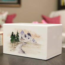White Gloss MDF Mountain Stream Adult Cremation Urn - Lifestyle