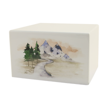White Gloss MDF Mountain Stream Adult Cremation Urn