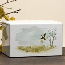 White Gloss MDF Pheasant Scene Adult Cremation Urn - Lifestyle