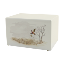 White Gloss MDF Pheasant Scene Adult Cremation Urn