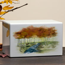White Gloss MDF Forest Scene Adult Cremation Urn - Lifestyle