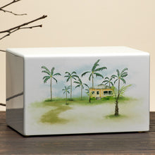 White Gloss MDF Tropical Scene Adult Cremation Urn - Lifestyle