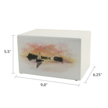 White Gloss MDF Sailboat Scene Adult Cremation Urn - Dimensions