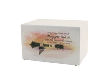 White Gloss MDF Sailboat Scene Adult Cremation Urn - Personalized