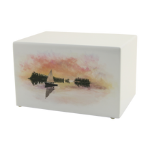 White Gloss MDF Sailboat Scene Adult Cremation Urn