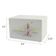 White Gloss MDF Lighthouse Scene Adult Cremation Urn - Dimensions