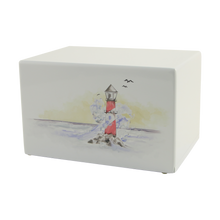 White Gloss MDF Lighthouse Scene Adult Cremation Urn