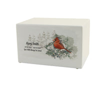 White Gloss MDF Cardinal Adult Cremation Urn - Personalized