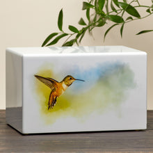 White Gloss MDF Artistic Hummingbird Adult Cremation Urn - Lifestyle