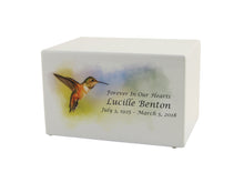 White Gloss MDF Artistic Hummingbird Adult Cremation Urn - Personalized
