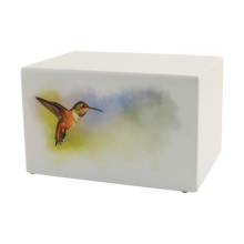 White Gloss MDF Artistic Hummingbird Adult Cremation Urn