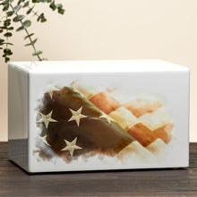 White Gloss MDF Artistic American Flag Adult Cremation Urn - Lifestyle