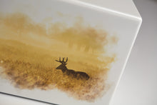 White Gloss MDF Artistic Deer Scene Adult Cremation Urn - Artistic