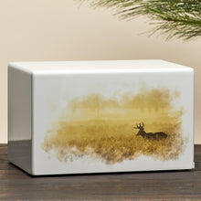 White Gloss MDF Artistic Deer Scene Adult Cremation Urn - Lifestyle