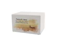 White Gloss MDF Artistic Deer Scene Adult Cremation Urn - Personalized
