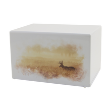 White Gloss MDF Artistic Deer Scene Adult Cremation Urn