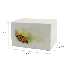 White Gloss MDF Artistic Butterfly Adult Cremation Urn - Dimensions