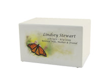 White Gloss MDF Artistic Butterfly Adult Cremation Urn - Personalized