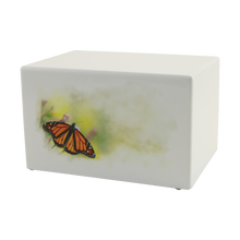White Gloss MDF Artistic Butterfly Adult Cremation Urn