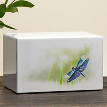 White Gloss MDF Artistic Dragonfly Adult Cremation Urn - Lifestyle