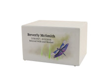 White Gloss MDF Artistic Dragonfly Adult Cremation Urn - Personalized